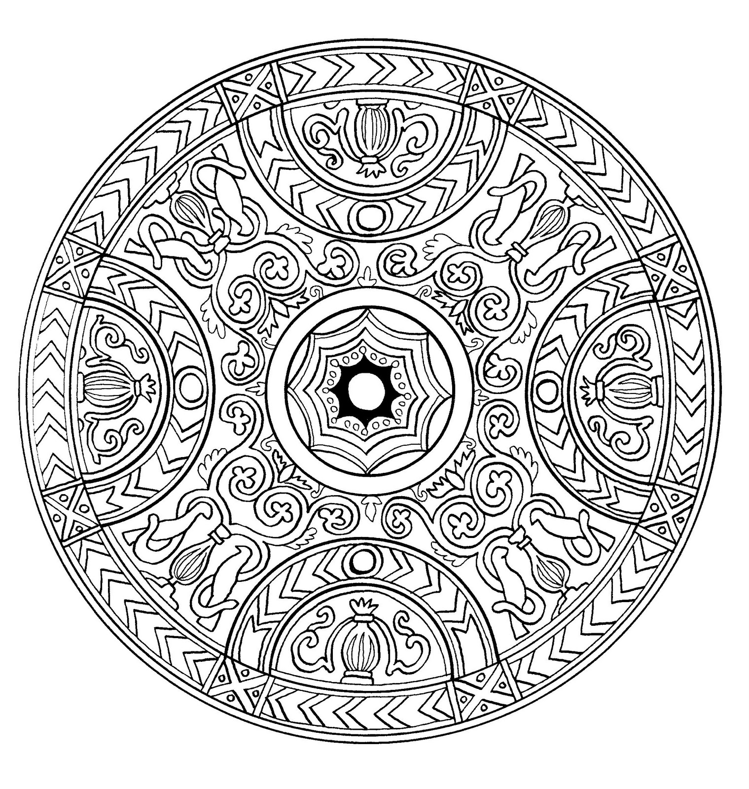 Mandala drawing with an old style, making think of kings & queens